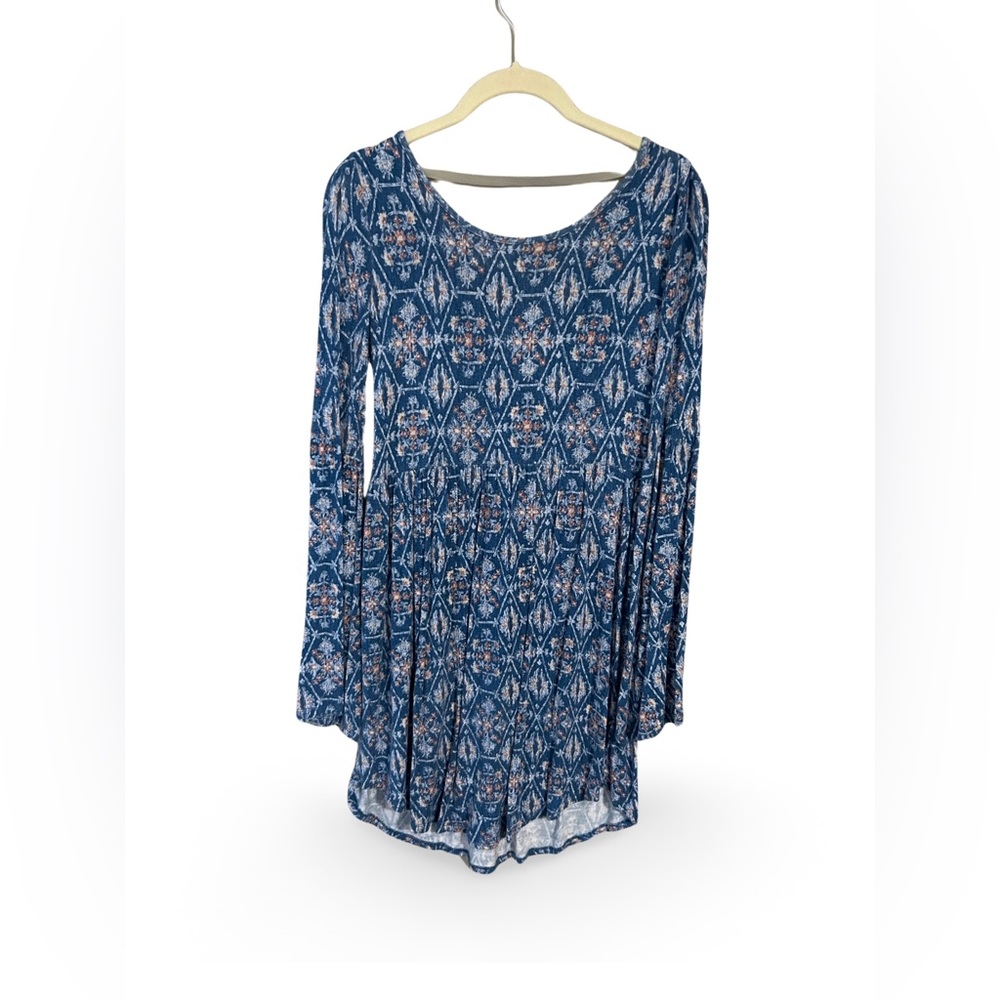 O'Neill blue print dress with bell sleeves